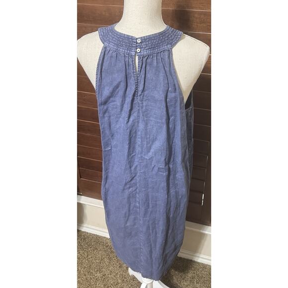 C&C California 100% Linen Mini Dress Size L Blue Sleeveless Shift Halter - Picture 4 of 7